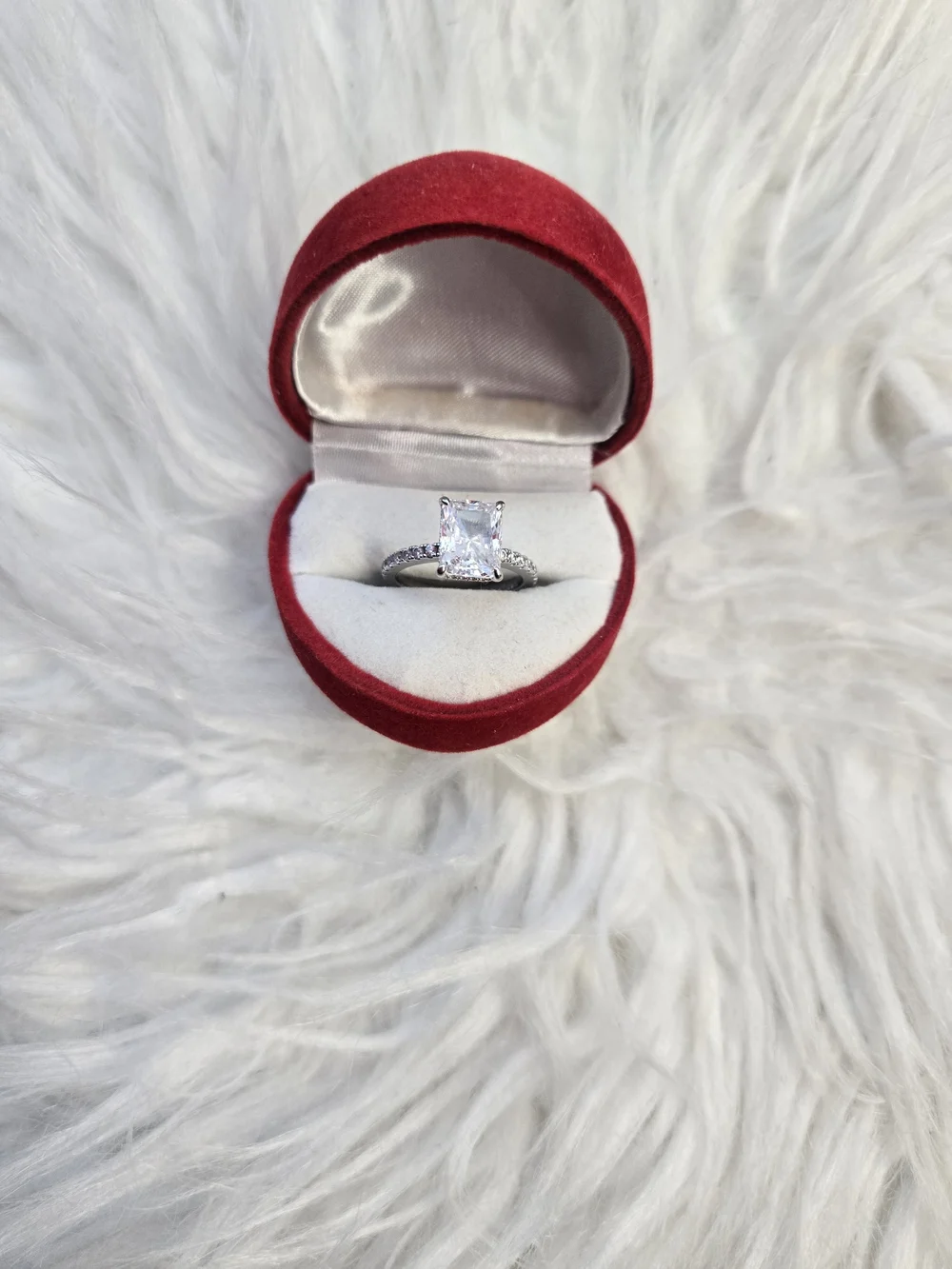 Sterling Silver Solitaire Cushion-Cut Engagement Ring with Side Stones - Clear